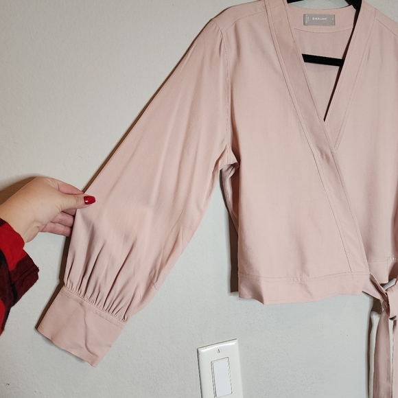 Everlane 100% Silk Pink Wrap Long Sleeve Top Washable Size 4 - Picture 14 of 14